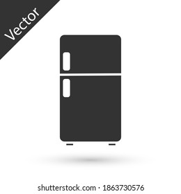 Grey Refrigerator icon isolated on white background. Fridge freezer refrigerator. Household tech and appliances. Vector.