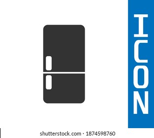 Grey Refrigerator icon isolated on white background. Fridge freezer refrigerator. Household tech and appliances.  Vector