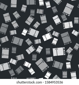 Grey Refrigerator icon isolated seamless pattern on black background. Fridge freezer refrigerator. Household tech and appliances.  Vector Illustration