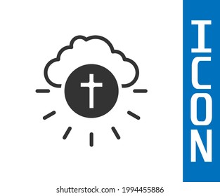 Grey Religious cross in the circle icon isolated on white background. Love of God, Catholic and Christian symbol. People pray for love and peace.  Vector