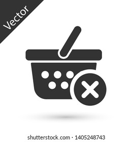 Grey Remove shopping basket icon isolated on white background. Online buying concept. Delivery service sign. Supermarket basket and X mark. Vector Illustration