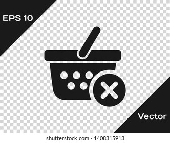 Grey Remove shopping basket icon isolated on transparent background. Online buying concept. Delivery service sign. Supermarket basket and X mark. Vector Illustration