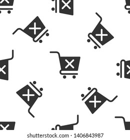 Grey Remove shopping cart icon isolated seamless pattern on white background. Online buying concept. Delivery service sign. Supermarket basket and X mark symbol. Vector Illustration