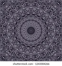 Grey repeating botanical garden mandala pattern wallpaper design - tribal abstract vector yoga background illustration