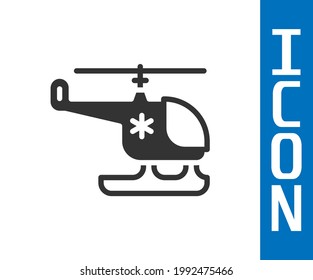 Grey Rescue helicopter icon isolated on white background. Ambulance helicopter.  Vector