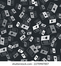 Grey Restaurant cafe menu icon isolated seamless pattern on black background.  Vector