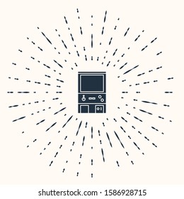 Grey Retro arcade game machine icon isolated on beige background. Abstract circle random dots. Vector Illustration
