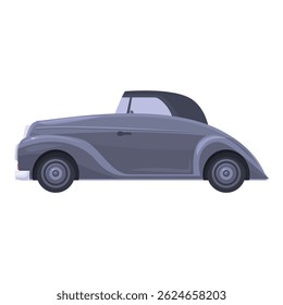 Grey retro cabriolet car with black roof standing side view isolated on white background