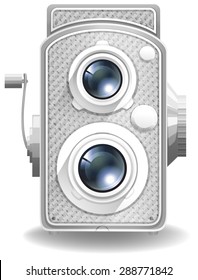 Grey retro camera on a white background