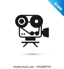 Icono de la cámara de cine Gray Retro aislado en fondo blanco. Cámara de video. Signo de película. Proyector de película.  Vector