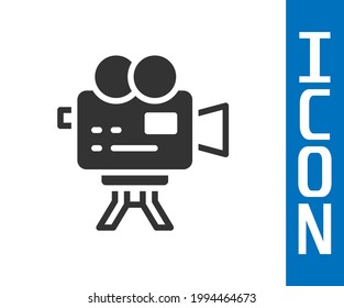 Icono de la cámara de cine Gray Retro aislado en fondo blanco. Cámara de video. Signo de película. Proyector de película.  Vector