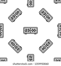 Grey Retro flip clock icon isolated seamless pattern on white background. Wall flap clock, number counter template, all digits with flips. Vector Illustration