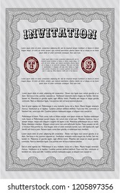 Grey Retro invitation. With background. Customizable, Easy to edit and change colors. Money Pattern. 