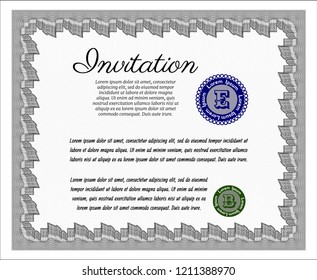 Grey Retro invitation. With background. Detailed. Excellent design. 