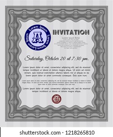 Grey Retro invitation. With background. Superior design. Detailed. 