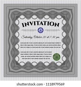 Grey Retro invitation. With complex background. Money Pattern. Vector illustration. 