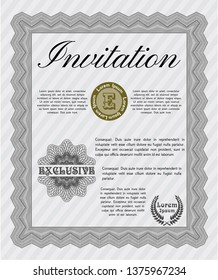 Grey Retro invitation. With complex background. Sophisticated design. Detailed. 