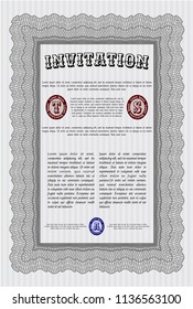 Grey Retro invitation. With complex linear background. Vector illustration. Money design. 