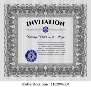 Grey Retro invitation. With complex linear background. Detailed. Money style design. 