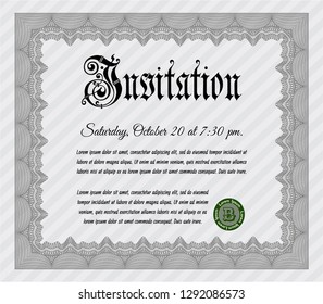 Grey Retro invitation. With complex linear background. Retro design. Detailed. 