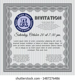 Grey Retro invitation. With complex linear background. Sophisticated design. Customizable, Easy to edit and change colors. 