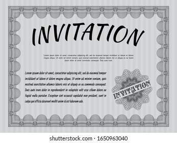 Grey Retro invitation. With complex linear background. Vector illustration. Modern design. 