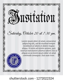 Grey Retro invitation. Customizable, Easy to edit and change colors. Complex background. Perfect design. 