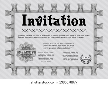 Grey Retro invitation. Customizable, Easy to edit and change colors. With guilloche pattern and background. Superior design. 