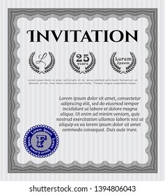 Grey Retro invitation. Customizable, Easy to edit and change colors. With guilloche pattern and background. Modern design. 