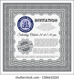 Grey Retro invitation. Customizable, Easy to edit and change colors. With guilloche pattern. Nice design. 