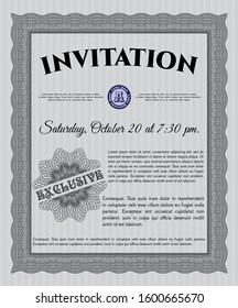 Grey Retro invitation. Customizable, Easy to edit and change colors. With complex linear background. Beauty design. 