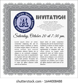 Invitación gris retro. Personalizable, Fácil de editar y cambiar de color. Con fondo lineal. Patrón de dinero. 