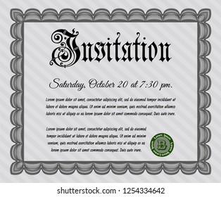 Grey Retro invitation. Retro design. Customizable, Easy to edit and change colors. With guilloche pattern. 