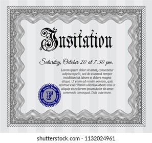 Grey Retro invitation. Retro design. Detailed. With great quality guilloche pattern. 