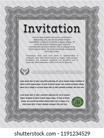Grey Retro invitation. Detailed. With complex linear background. Retro design. 