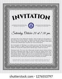 Grey Retro invitation. Detailed. With complex linear background. Lovely design. 