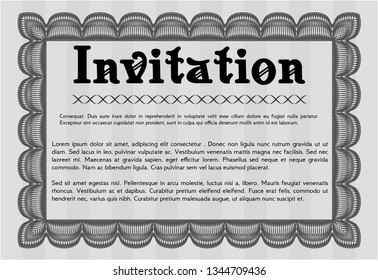 Grey Retro invitation. Detailed. With complex linear background. Money style design. 