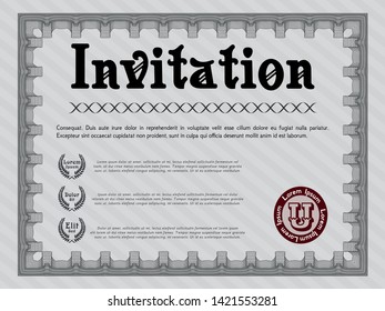 Grey Retro invitation. Detailed. Easy to print. Good design. 