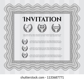 Grey Retro invitation. Detailed. Printer friendly. Money Pattern design. 