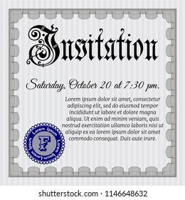 Grey Retro invitation. Elegant design. Vector illustration. With guilloche pattern and background. 