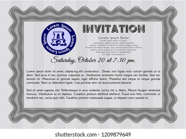 Grey Retro invitation. Elegant design. Customizable, Easy to edit and change colors. With linear background. 