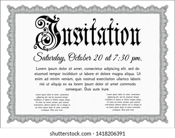 Grey Retro invitation. Elegant design. With great quality guilloche pattern. Customizable, Easy to edit and change colors. 