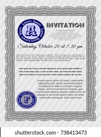 Grey Retro invitation. Elegant design. With great quality guilloche pattern. Vector illustration. 