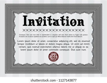 Grey Retro invitation. Excellent design. With linear background. Detailed. 