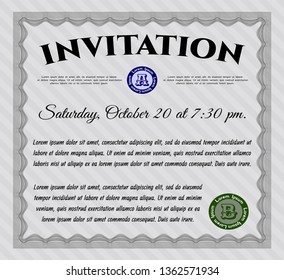 Grey Retro invitation. Excellent design. With guilloche pattern and background. Detailed. 