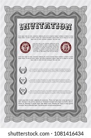 Grey Retro invitation. Good design. Customizable, Easy to edit and change colors. With guilloche pattern and background. 