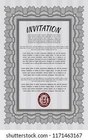 Grey Retro invitation. With great quality guilloche pattern. Vector illustration. Nice design. 