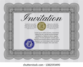 Grey Retro invitation. With great quality guilloche pattern. Vector illustration. Beauty design. 