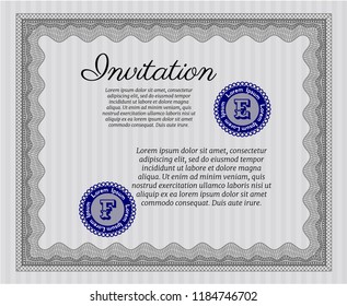 Grey Retro invitation. With guilloche pattern and background. Good design. Customizable, Easy to edit and change colors. 