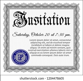Grey Retro invitation. With guilloche pattern. Beauty design. Detailed. 
